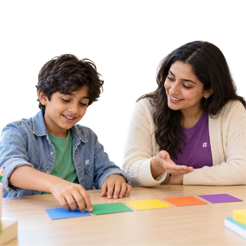 Mentor watching a learner arrange colour cards