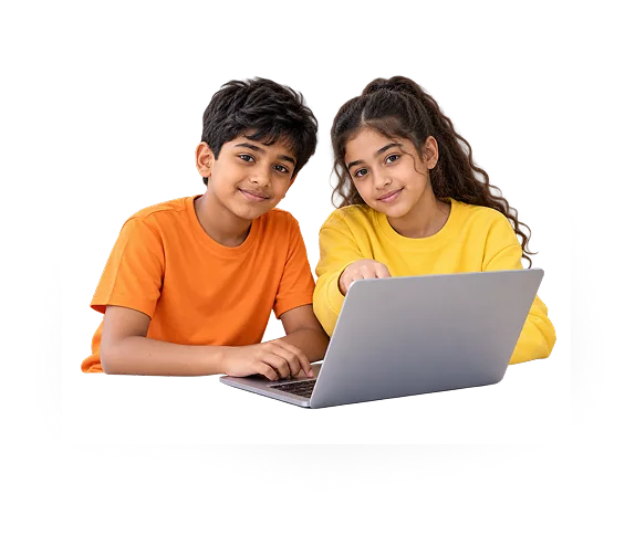 Two children working together at a laptop